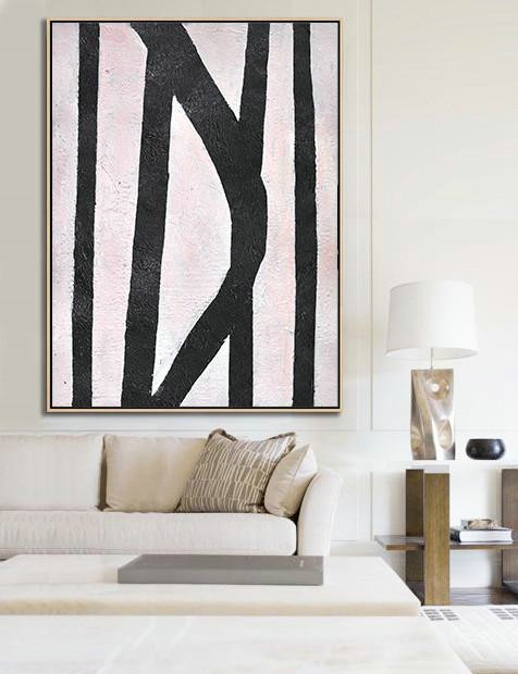 Oversized Canvas Art On Canvas,Hand-Painted Black And White Minimal Painting On Canvas,Hand-Painted Canvas Art